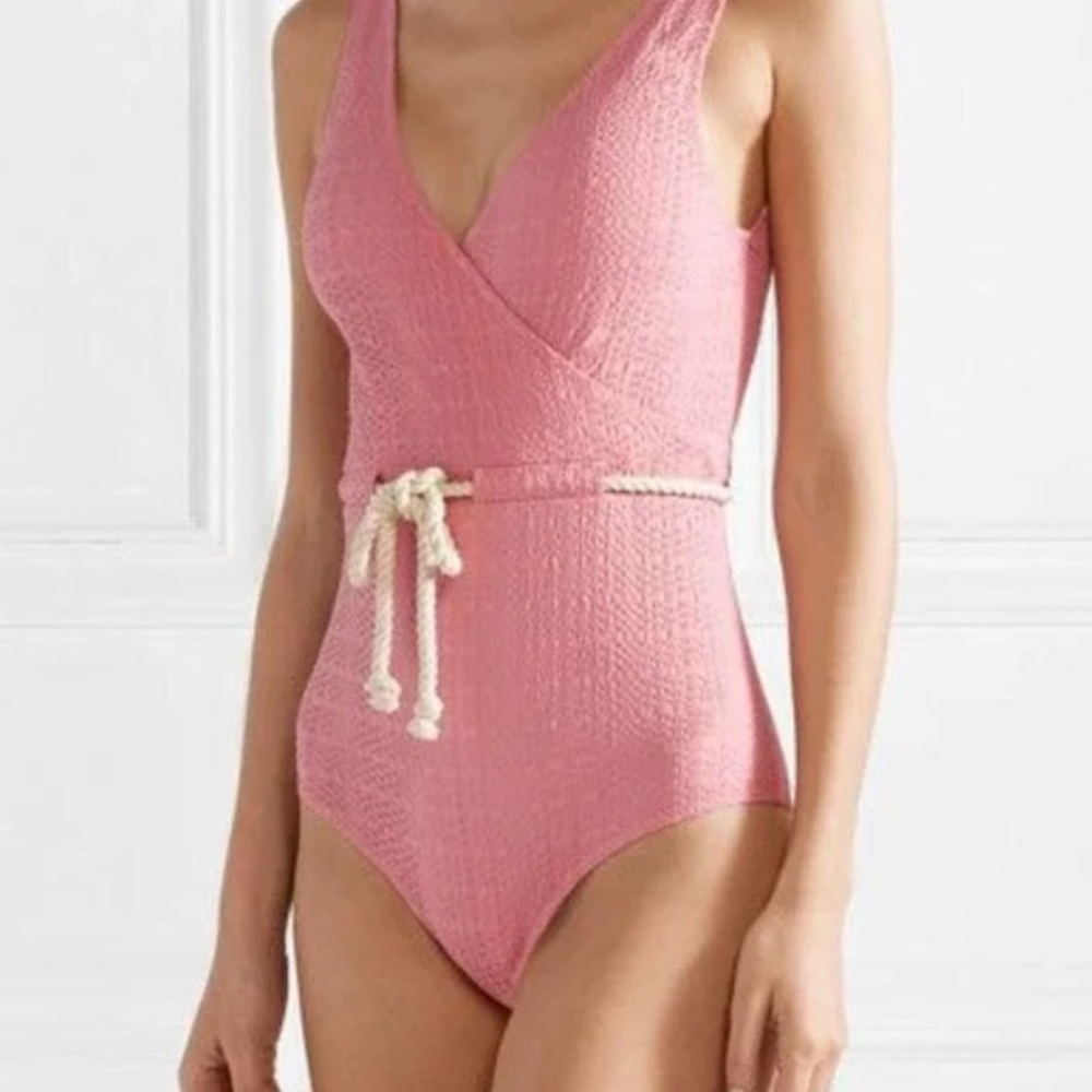 Lisa Marie Fernandez pink rope belt one piece swimsuit